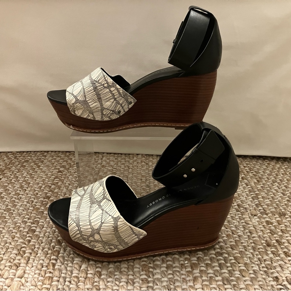 10 Crosby Derek Lam Black and Cream Wedges